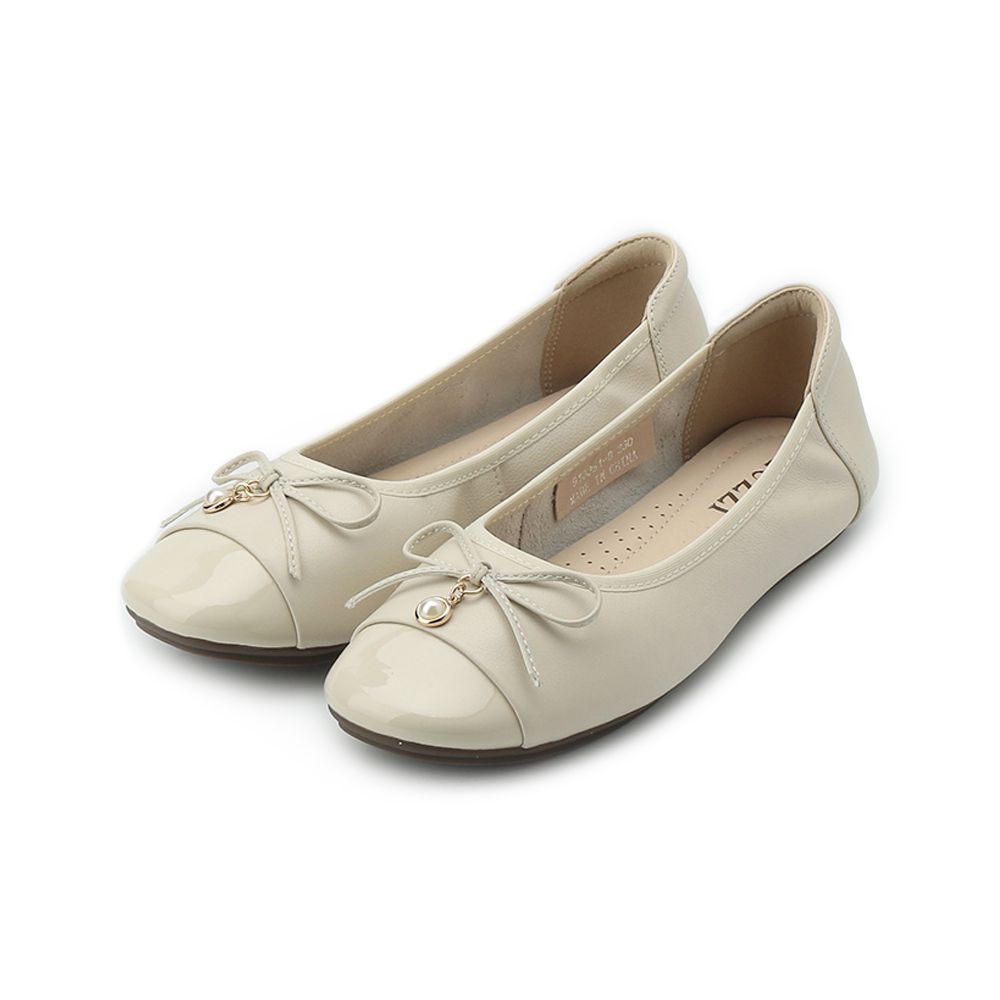 LUZZI 珠釦蝴蝶結娃娃鞋米女鞋- 鞋全家福